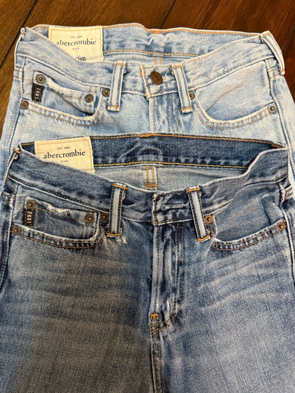 abercrombie Size 12 Slim kids Light Blue and Medium Blue Jeans - 2 Pack